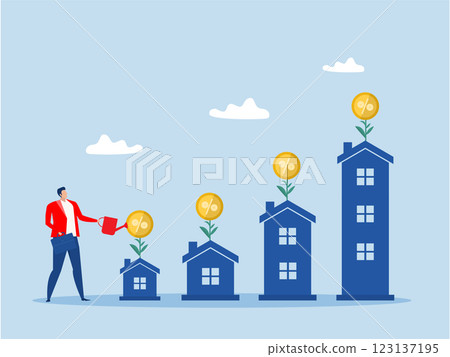 Businessman profit from property house price up a Real estate or property growth concept flat vector illustrator 123137195
