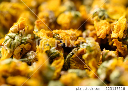 Dried Chrysanthemum flower tea background, Healthy herbal tea 123137516