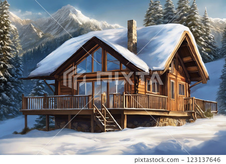 cottage in snowy winter mountains cottage in snowy winter mountains 123137646