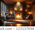 Living room with fireplace① 123137698
