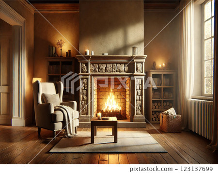 Living room with a fireplace② 123137699