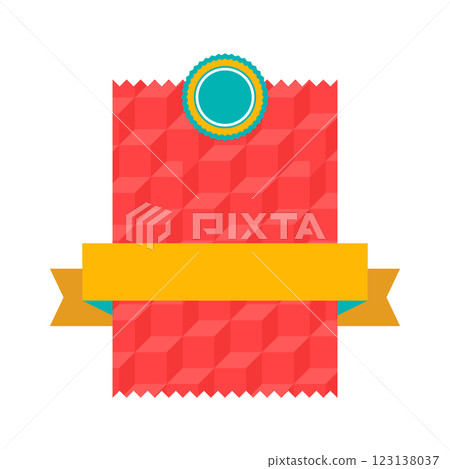 Badge with ribbon. Decorative abstract banner. 123138037