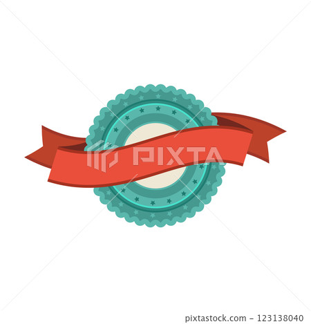 Badge with ribbon. Winning award, prize or medal. Badge with ribbon. Winning award, prize or medal. 123138040