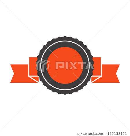 Badge with ribbon. Winning award, prize or medal. 123138151