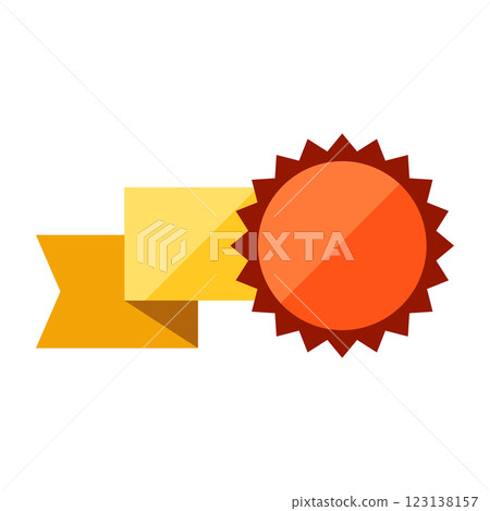 Badge with ribbon. Winning award, prize or medal. 123138157