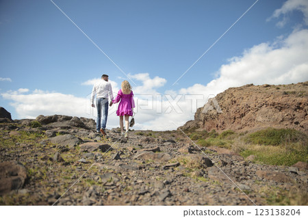 Tourists enjoying hiking trip in ponta de s o louren o, madeira 123138204