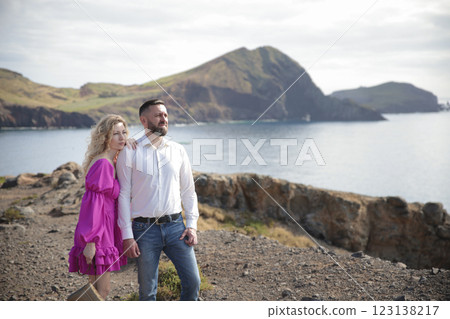 Couple enjoying scenic view of ponta de s o louren o in madeira island 123138217