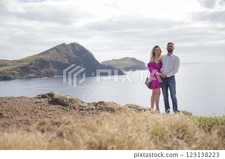 Couple enjoying ponta de s o louren o landscape in madeira island 123138223