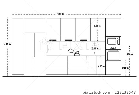home kitchen plan interior design outline drawing 123138548