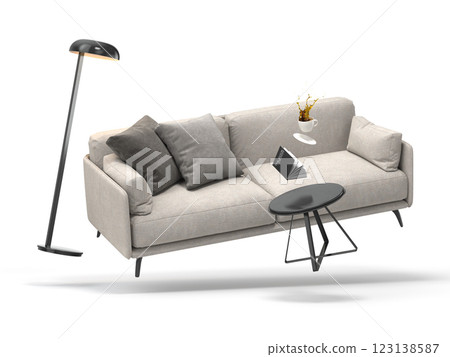 Zero gravity white interior living room 3 D Illustration Zero gravity white interior living room 3 D Illustration 123138587