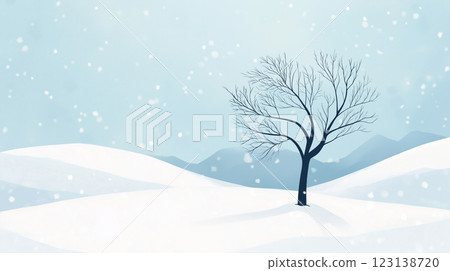 Winter snow field and a tree 123138720