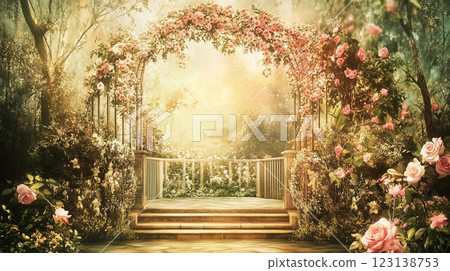 有花拱門的浪漫花園 123138753