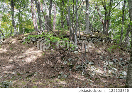 Kirihara Castle Ruins: Earthworks and stone walls of the main enclosure 123138856