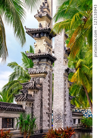 View of the main gate in the park. Taoist Park Heavenly Grottoes. Hainan, China 123138943