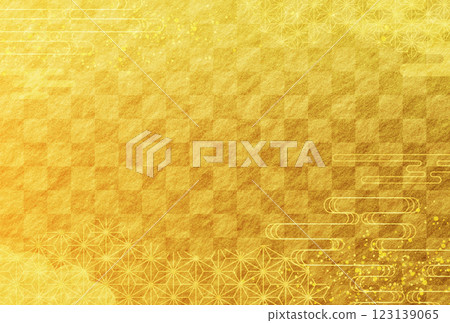 Gold checkered and Japanese patterned washi paper background 123139065