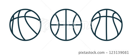 Outline basketball ball icons. Set of basketball balls symbols. Outline basketball ball icons. Set of basketball balls symbols. 123139081