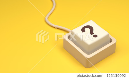 Keyboard with a key featuring a question mark symbol. The button represents inquiries, help, customer support, curiosity, FAQs, troubleshooting, and seeking information online. 123139092