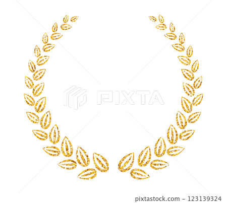 Gold glitter laurel wreath. Golden palm branch, reward for the winner. 123139324