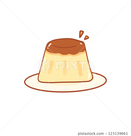 A small dish of caramel pudding 123139661