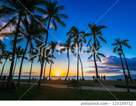 Hawaii: Waikiki Beach at dusk Hawaii: Waikiki Beach at dusk 123139712