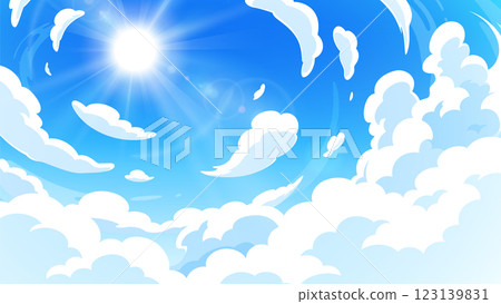 天空、太陽和陽光仰視的背景插圖_16:9 天空、太陽和陽光仰視的背景插圖_16:9 123139831