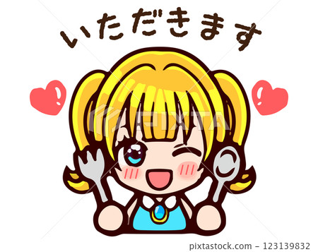 可愛的雙馬尾女孩吃米飯的插圖素材 可愛的雙馬尾女孩吃米飯的插圖素材 123139832