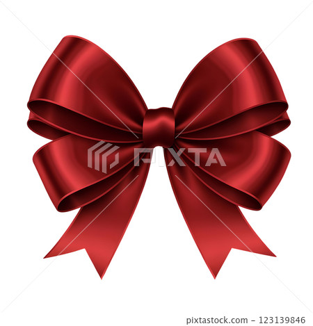 Large luxurious red bow with glossy texture made of satin ribbon with graceful curves on a transparent background, creating a sense of elegance and celebration. Large luxurious red bow with glossy texture made of satin ribbon with graceful curves on a transparent background, creating a sense of elegance and celebration. 123139846