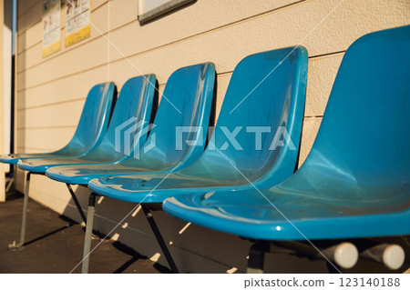 Blue plastic bench 123140188