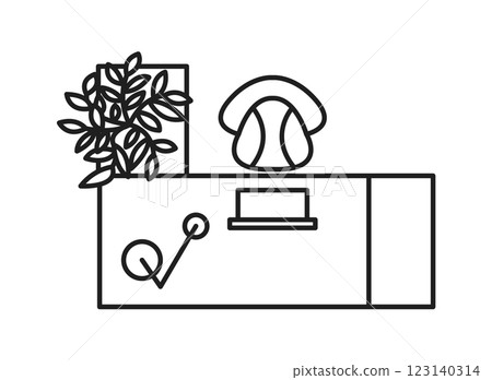 Workspace with laptop plant and chair top view Workspace with laptop plant and chair top view 123140314