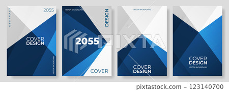 Blue and white abstract modern posters or vertical background vector set. A4 resolution polygonal elegant cover design for brochure, book, flyer, poster, background, banner, annual report presentation 123140700