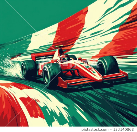 Dynamic illustration of a racing car on an Italian-themed track Dynamic illustration of a racing car on an Italian-themed track 123140868