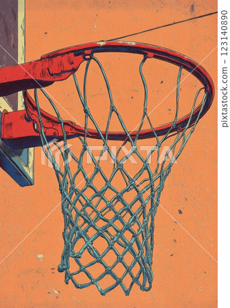 Close-up of vintage basketball hoop with classic net design 123140890