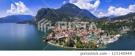 Idyllic lake scenery, amazing Lago di Como. Aerial view of beautiful Menaggio town. Italy, Lombardia.  123140944