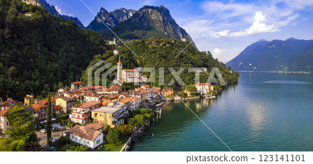 Italy, most beautiful scenic villages near lake . Lago di Lugano, beautiful valley Valsolda and charming traditional village San Mamete. Border with Switzerland. Italy, most beautiful scenic villages near lake . Lago di Lugano, beautiful valley Valsolda and charming traditional village San Mamete. Border with Switzerland. 123141101