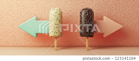 Creative ice cream bars with arrows design on pastel background 123141104