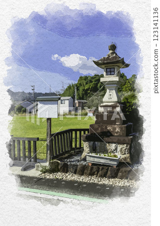 水彩畫風格：日坂宿、片岡本陣扇屋遺址、秋葉山夜燈、靜岡縣掛川市 123141136