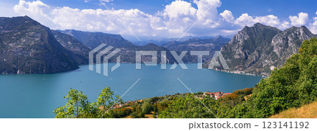 Italy, Brescia province.  Magic idyllic Iseo lake . beautiful Monte Isola island and Peschiera Maraglio village. italian lakes scenery. 123141192
