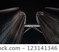 Petronas Twin Towers at night, popular landmark and touristic attraction in Kuala Lumpur, 123141346