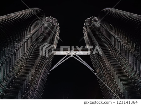 Petronas Twin Towers at night, popular landmark and touristic attraction in Kuala Lumpur, 123141364