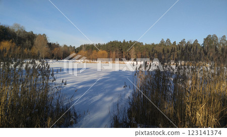 Frozen winter lake with a female name Dasha and heart Frozen winter lake with a female name Dasha and heart 123141374