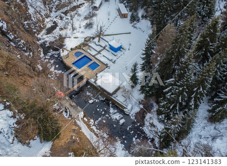 Pools with hotHYDROGEN SULFUR BORJOMI mineral water in Central Borjomi park Pools with hotHYDROGEN SULFUR BORJOMI mineral water in Central Borjomi park 123141383