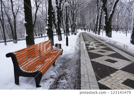 Bench in a winter park Kiev Ukraine 123141479