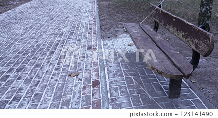 Bench in a winter park Kiev Ukraine 123141490