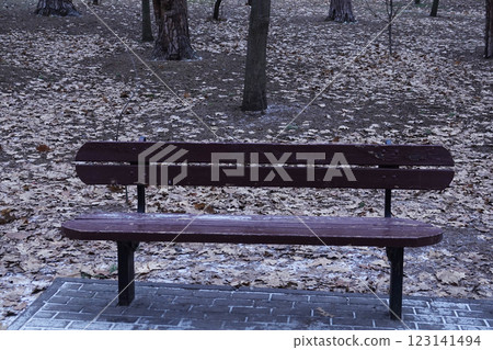 Bench in a winter park Kiev Ukraine 123141494