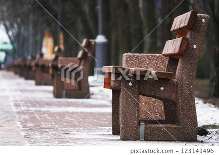 Bench in a winter park Kiev Ukraine 123141496