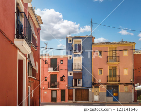 Colorful Mediterranean Houses Under Clear Blue Sky, Villajoyosa, Spain Colorful Mediterranean Houses Under Clear Blue Sky, Villajoyosa, Spain 123141646