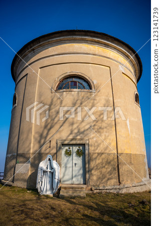 Old chapel near fortress ruins in a small czech town Petrohrad. Way of pilgrims, Czech republic. Old chapel near fortress ruins in a small czech town Petrohrad. Way of pilgrims, Czech republic. 123141739