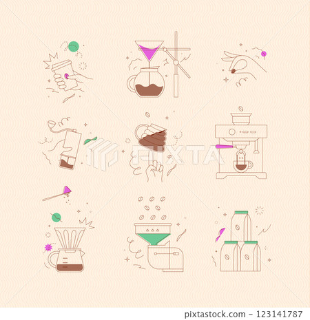 Coffee symbols set peach Coffee symbols set peach 123141787