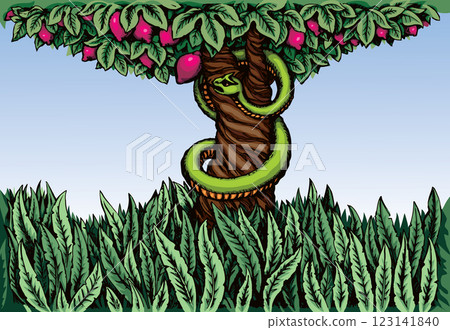 Vector drawing. Snake on the tree Vector drawing. Snake on the tree 123141840
