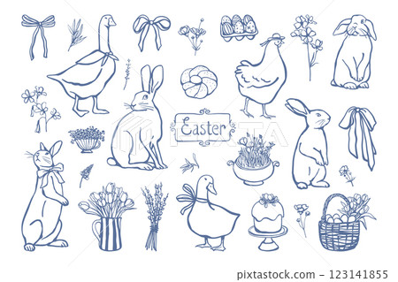 Hand drawn Easter illustrations set Hand drawn Easter illustrations set 123141855